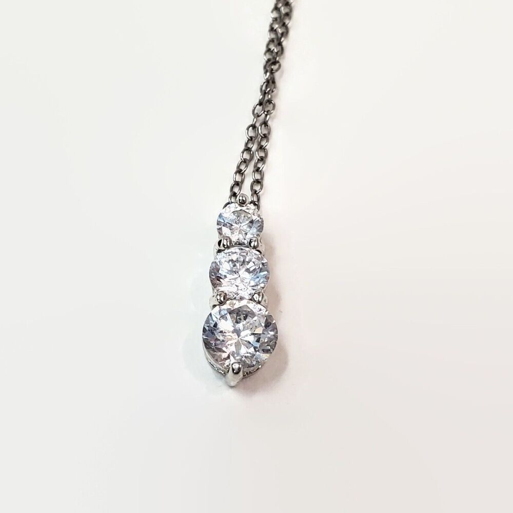 Sterling Silver Past Present & Future Cubic Zirconia Necklace 19"